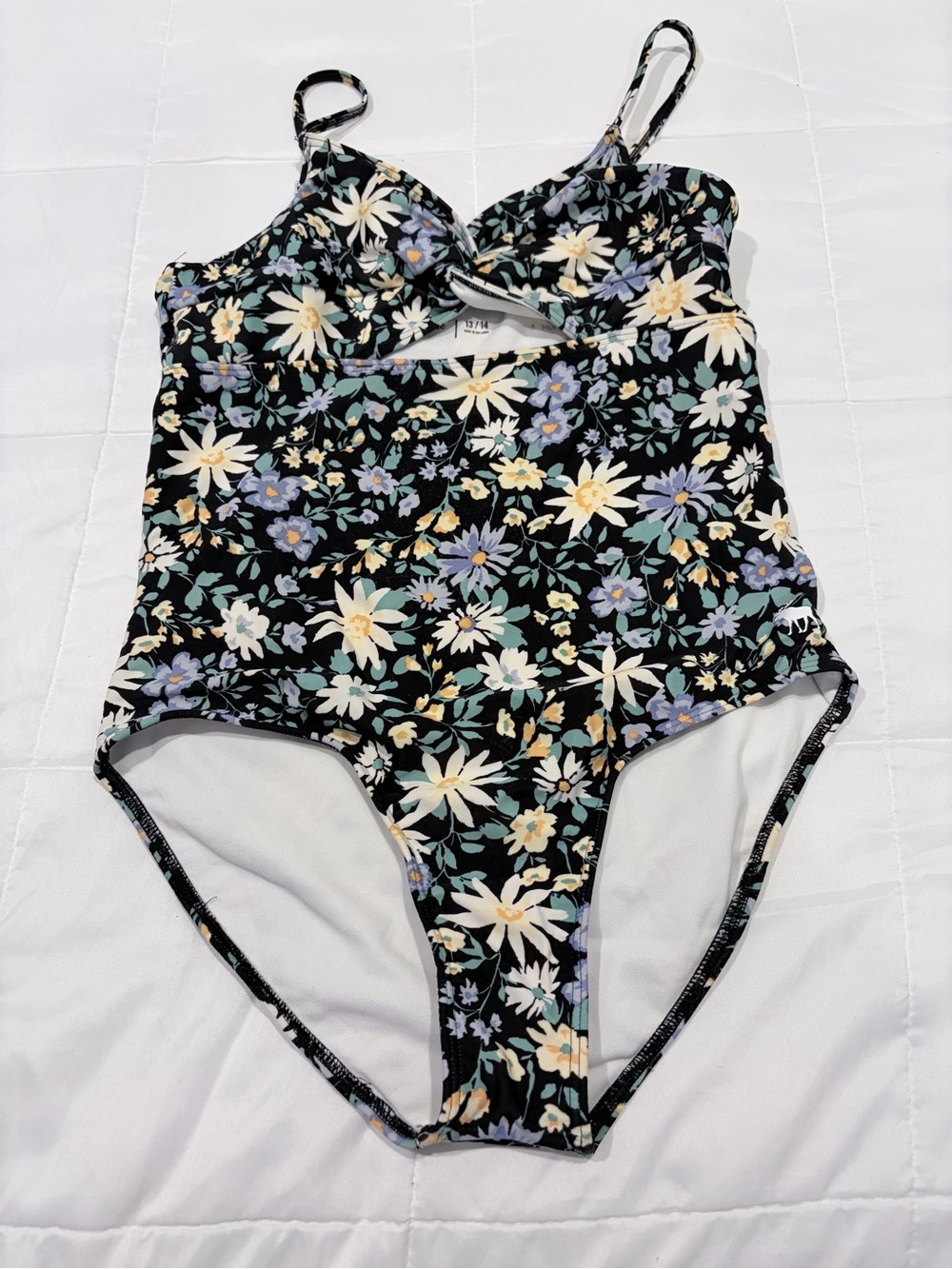 abercrombie kids Black Floral One-Piece Swimsuit with Pastel Flowers